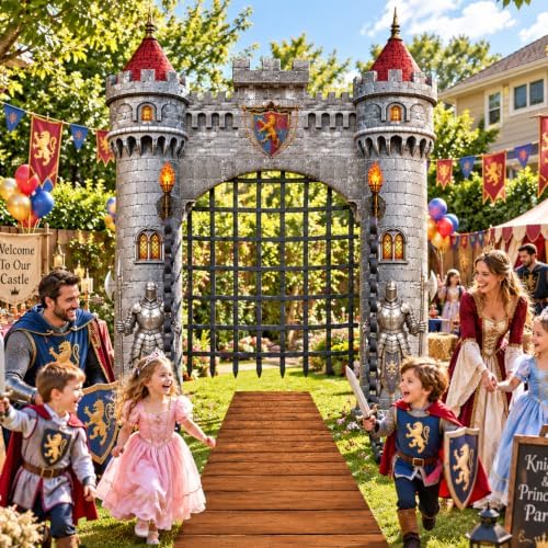 Medieval Castle Door Cover and Fence Backdrop with Paper Chains for Party - Image 5