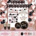 UJoyant Birthday Decorations For Women, 229 Pcs Rose Gold and Black Happy Birthday Supplies - Disposable Dinnerware Set with 25 Guest, Balloons, Sash, Tiara, Banner, Fringe Curtain, Photo Booth Props by UJoyant