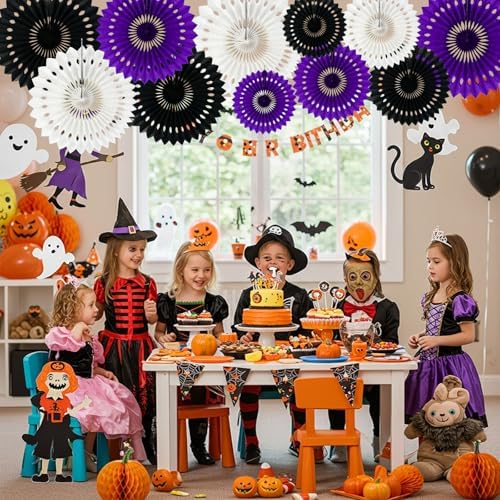 BEISHIDA Honeycomb Round Paper Fans Black Purple Hanging Party Decoration - Image 4