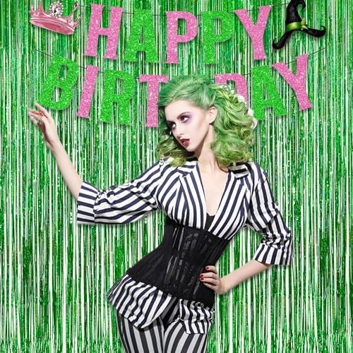 Green Tinsel Curtain Party Backdrop - 2 Packs - Image 6