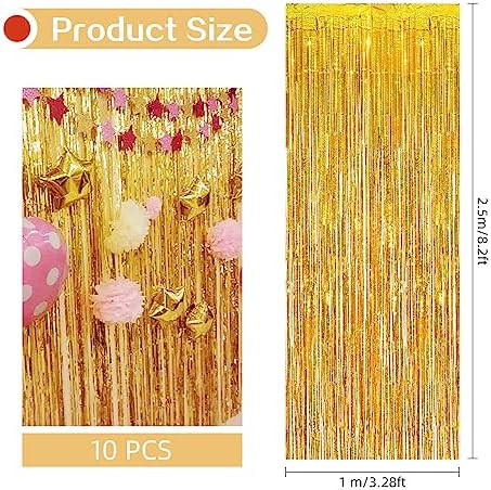 10 Pack Gold Backdrop Curtain 3.2ft x 8.2ft Metallic Tinsel Foil Fringe Curtains Photo Booth Background for Birthday Party Decoration Baby Shower Engagement Wedding Christmas Decoration (Gold) - Image 3
