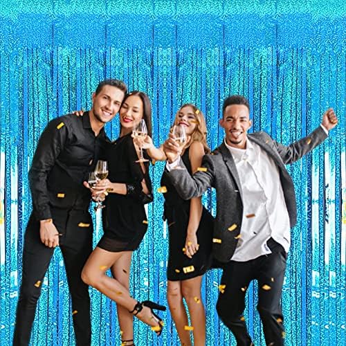 2 Pack 3.2ft x 8.2ft Blue Foil Fringe Curtains Photo Backdrop - Image 3