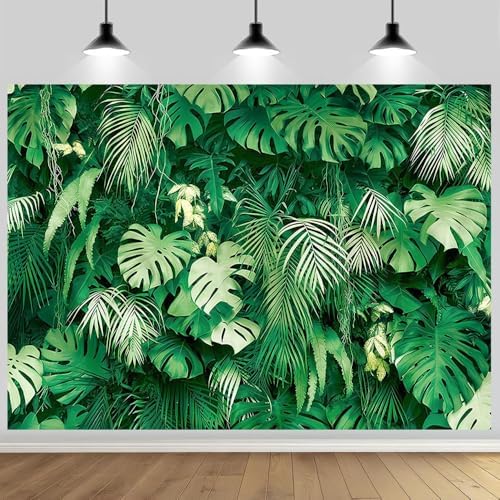 7x5FT Polyester Tropical Jungle Palm Leaves Backdrop Summer Hawaiian Safari Green Plant Photography Background Supplies Luau Aloha Birthday Party Decor Banner Photo Booth Studio Props by Unknown