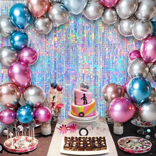 4 Packs Silver Foil Fringe Curtain, Silver Glitter Metallic Tinsel Backdrop for Birthday, Wedding, Baby Shower, Bachelorette, 70s 80s 90s Theme Disco Party, Iridescent Party Decorations Supplies - Image 5