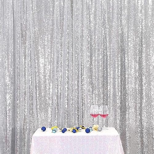 Poise3EHome 8FT x 8FT Silver Sequin Photography Backdrop Curtain for Party Decoration, Silver by Poise3EHome