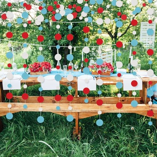 Outus 10 Pieces Dot Garland Banner Hanging, Light Blue,White,Red - Image 6