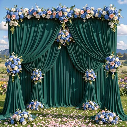 50x10ft Hunter Green Backdrop Curtain Panels for Parties - Wrinkle Free Polyester Photo Curtain Backdrop Wedding Back Drop Fabric Drapes for Party Decorations Background for Photography by WishCare
