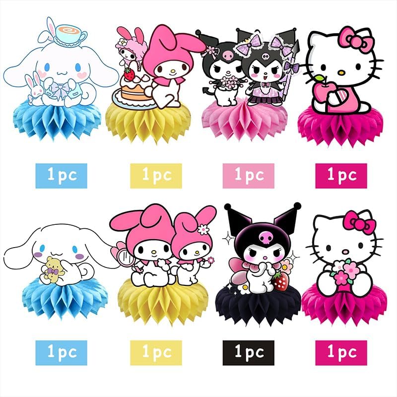 8Pcs Kawaii and Friends Honeycomb Table Centerpiece,Cats and Friends Birthday Party Supplies Table Decorations for Kids Party Decorations - Image 2