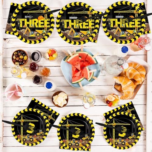 100 Pcs Construction 3rd Party Plates and Napkins Set 3 Years Old Birthday Decorations Construction Party Supplies Tableware Dump Truck Themed Favors for Birthday Party Decor Serves 25 - Image 6