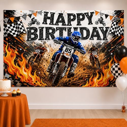 Dirt Bike Birthday Backdrop, 71 x 43 Inch Motocross Party Banner by Unknown