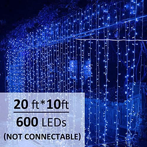 Solhice LED Curtain Lights Blue Outdoor 20ft x10ft, 600 LED Plug in Christmas Hanging String Lights Indoor, Twinkle Lights Backdrop for Backyard Wedding Bedroom Décor (Not Connectable) - Image 2