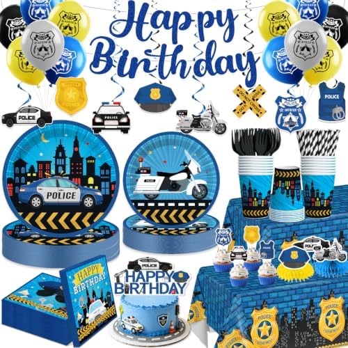 189pcs Police Birthday Decorations Tableware Set, for 25 Guests by Yingoto