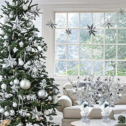 FUBININA 6 Pack Metallic Foil Spray Centerpiece Star Table Decoration Burst Glitter Tabletop Centerpieces for Birthday Christmas New Years Nye Wedding Graduation Holiday Party Supplies Decor, Silver - Image 2