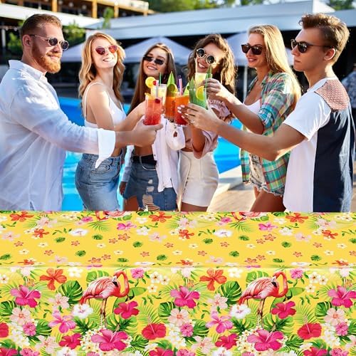 QZYL 6 PCS Luau Tablecloths, 54 x 108 Inches Hawaiian Table Cloths, Disposable Luau Party Supplies Tropical Decorations with Flamingo Palm Leaves, Aloha Party Decorations Summer Decor for Tiki Bar - Image 6