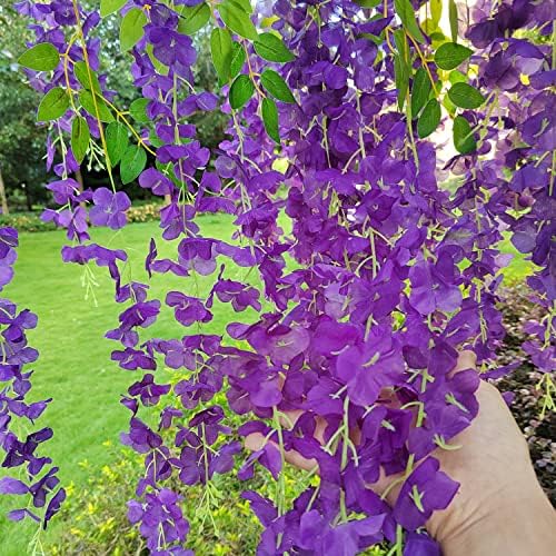 AITISOR 24 Pack Artificial Fake Wisteria Vine Ratta (3.75 Feet) Hanging Garland Silk Flowers String Home Party Wedding Decor (Blue) - Image 3