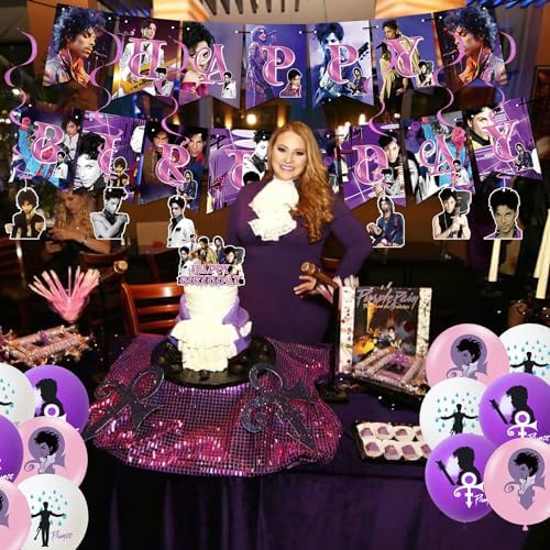 Prince Singer Party Decorations, Rock Singer Theme Birthday Banner Honeycomb Centerpieces Hanging Swirls Party Latex Balloons for Fans Birthday Baby Shower Party Supplies - Image 4
