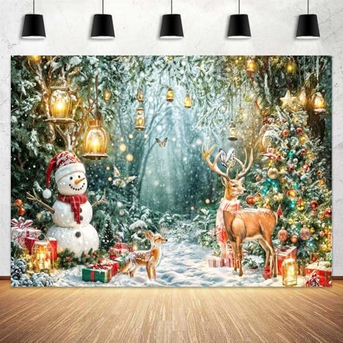 Winter Wonderland Backdrop Christmas Forest Scene Snowy Tree Snowman Deer Photography Background Xmas Holiday New Year Family Party Decorations Banner Photo Booth Studio Props 6X4FT - Image 4