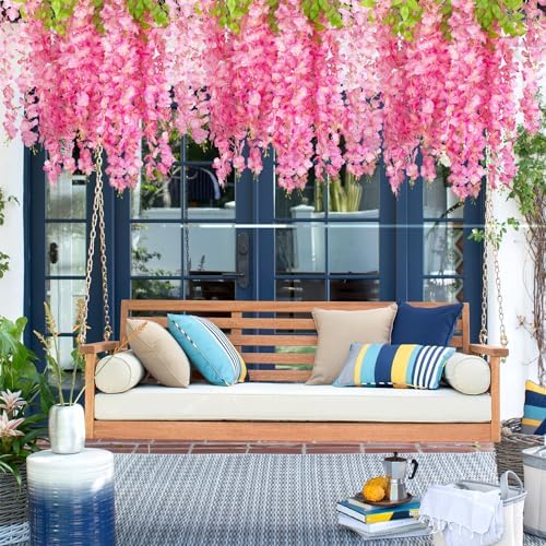 AITISOR 24 Pack Artificial Fake Wisteria Vine Ratta (3.75 Feet) Hanging Garland Silk Flowers String Home Party Wedding Decor (Deep Pink) - Image 5