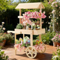 Flower Cart Display Stand with Wheels, 3-Tier Wooden Candy Cart for Party, Dessert Cart with Canopy Roof for Weddings, Bridal Shower, Baby Shower, Market & Event Decor (wood) by Sicrifety