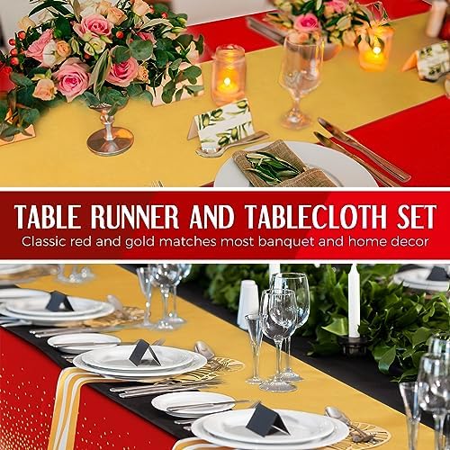 Breling 8 Pack Red and Gold Tablecloths and Satin Runners Set - Image 5
