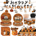 139Pcs Halloween Party Supplies Dinnerware Decorations -Tablecloth, Paper Plates, Cups, Straw, Napkins, Cutlery - Horror Halloween Birthday Party Decorations Tableware Serves 20 Guests by Tonytaparty