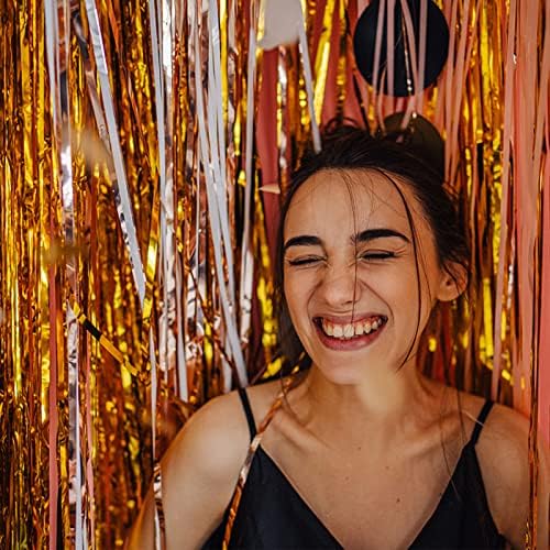5 Pack Foil Curtain Backdrop Gold Metallic Tinsel Foil Fringe Curtains Photo Booth Props for Birthday Wedding Engagement Baby Shower Bachelorette Christmas Holiday Celebration Party Decorations - Image 2