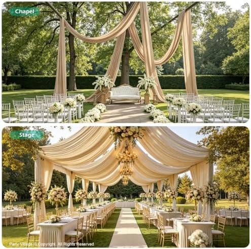 4 Panels 5ft(W) x 20ft(L) Soft Tan Ceiling Drapes for Wedding Parties - Image 4
