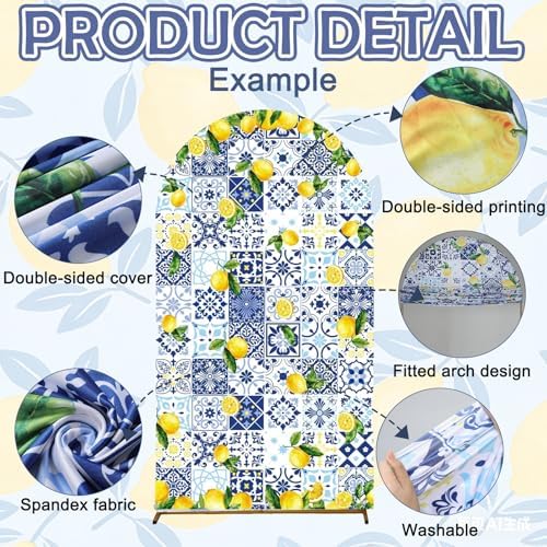 VitalCozy Blue Tiles Lemon 7.2ft Amalfi Coast Arch Cover for Parties - Image 3