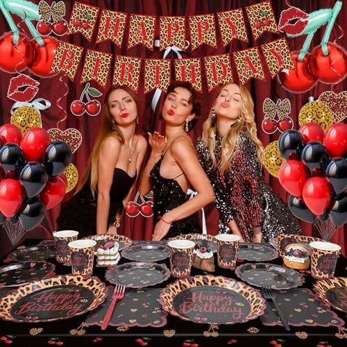 Red Cheetah Print Birthday Decorations, All-in-One Party Set for 24 People - Image 2