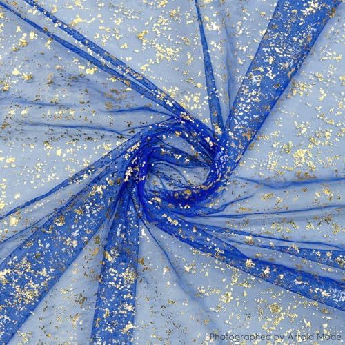 Artoid Mode 6PCS Blue Gold Gauze Table Runner 120 Inch 10FT, Glitter Metallic Foil Sheer Dining Wedding Anniversary Holiday Table Decor for Home Party - Image 4
