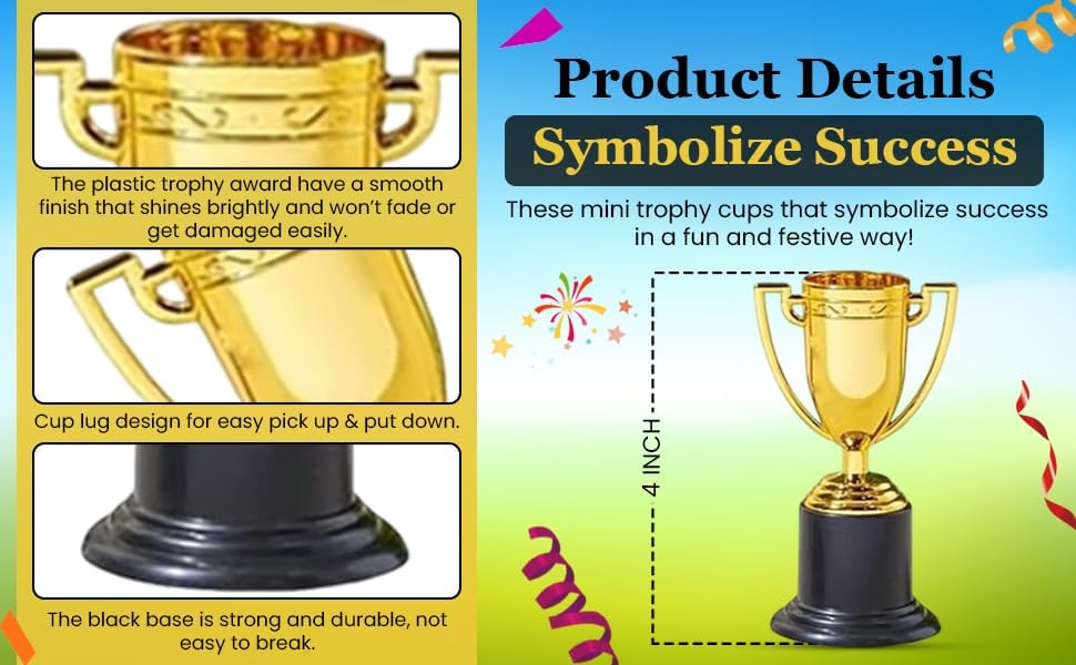 ZUGAR LAND Small Gold Trophies - Pack. (4") Plastic. Bulk Mini Trophy Cups. Great Olympic/Sports Participation Event Tournaments and Competitions Party Favors Themed Decoration - Image 7