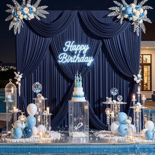 30 ft x 10 ft Wrinkle Free Navy Blue Backdrop Curtain for Parties,Polyester Photo Backdrop Drapes, Thick Background 6 Panels 5ft x 10ft for Baby Shower Wedding Birthday Party Backdrop Stand - Image 3