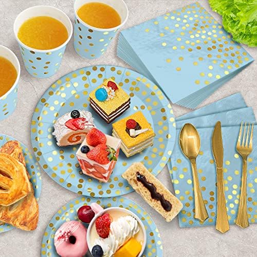 AIRE Blue Gold Paper Plates Set, 350PCS Disposable Dinnerware for 50 - Image 4