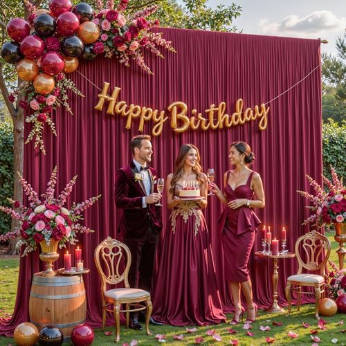 20x10ft Burgundy Backdrop Curtain Panels for Parties - Wrinkle Free Polyester Photo Curtain Backdrop Wedding Back Drop Fabric Drapes for Party Decorations Background for Photography - Image 3