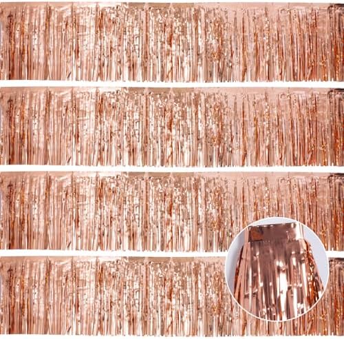 Rose Gold Party Decorations 4Pack 48FT - Wedding Decorations - Bachelorette Party Supplies - Rose Gold Backdrop - Photo Booth Decorations - Birthday Tinsel Garland by YUKL