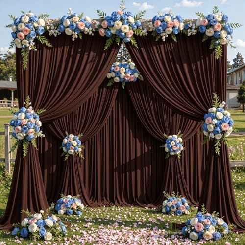 50x10ft Brown Backdrop Curtain Panels for Parties - Wrinkle Free Polyester Photo Curtain Backdrop Wedding Back Drop Fabric Drapes for Party Decorations Background for Photography by WishCare
