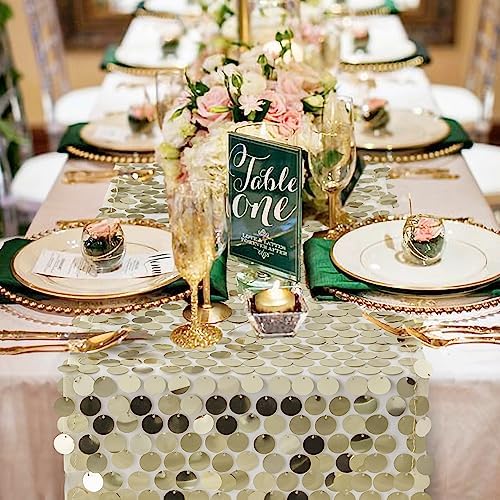 Pufogu 12 x 108 Inch Sequin Table Runner, Champagne Glitter Premium Big Sequin Table Runner, Rectangle Table Runners for Halloween, Christmas, Wedding Party, Birthday Party, Banquet Decor (1 Pack). - Image 2