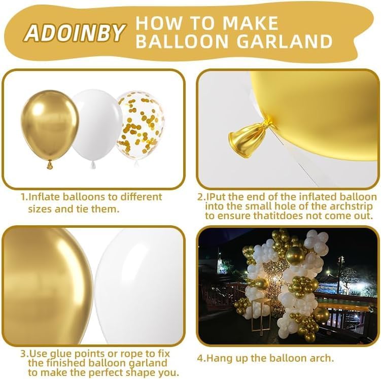 White and Gold Balloon Arch Kit, 146Pcs Explosion Star White Metallic Gold Latex Balloon Garland kit, 22 18 12 10 5 Inch Different Size Balloons for Anniversary Birthday Engagements Party Decorations - Image 3