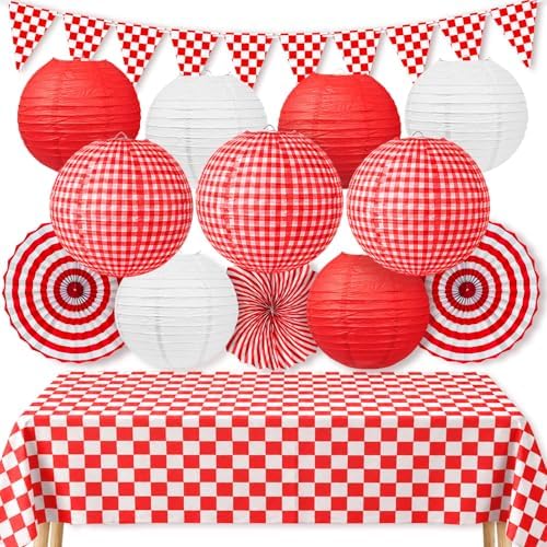 Picnic Party Decorations, 14 Pcs Red Gingham Party Supplies by KaTiSeMo