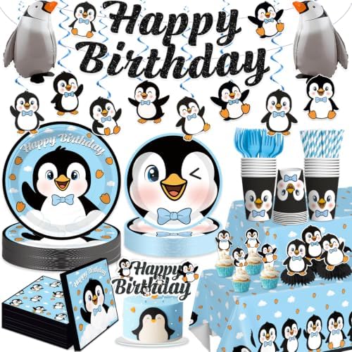 Xynic 179pcs Penguin Birthday Decorations Complete Tableware Set, 25 Guests by Unknown