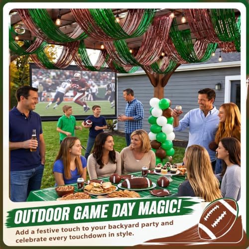 Breling 8 Pcs Green Brown Ceiling Fringe Curtains, Football Foil Drapes - Image 4