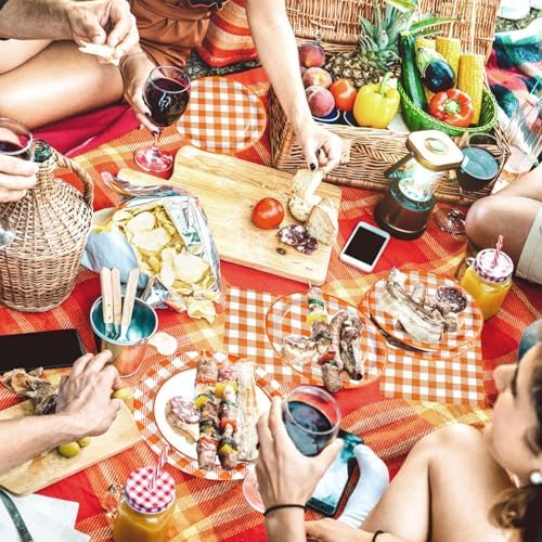 96Pcs Orange Gingham Party Supplies 350GSM Disposable Orange and White Buffalo Checked Paper Plates and Napkins Fall Tableware Set for Thanksgiving BBQ Picnic Baby Shower Birthday Party Decor Serves24 - Image 6