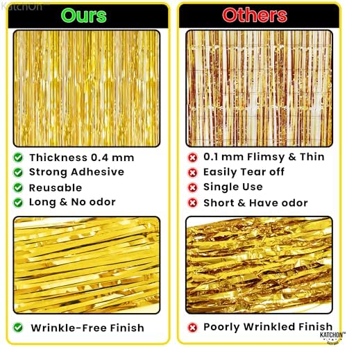 KatchOn, Gold Streamers Backdrop -3.2x8 Ft Pack of 2 Birthday Decorations - Image 4