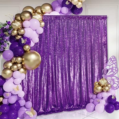 Purple Sequin Backdrop 8ft x 8ft Glitter Party Backdrop Curtains - Image 2