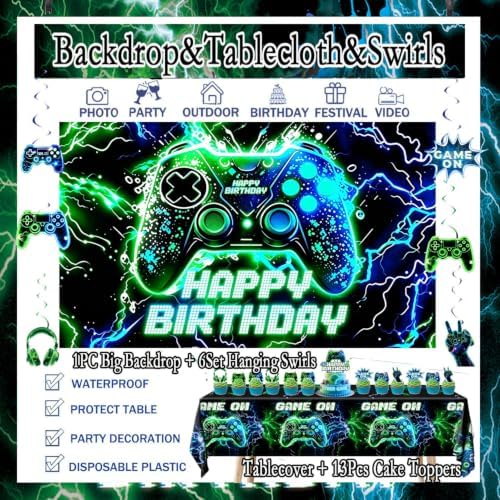 77Pcs Video Game Birthday Party Decorations Kit for Game Night Room Decor - Image 3