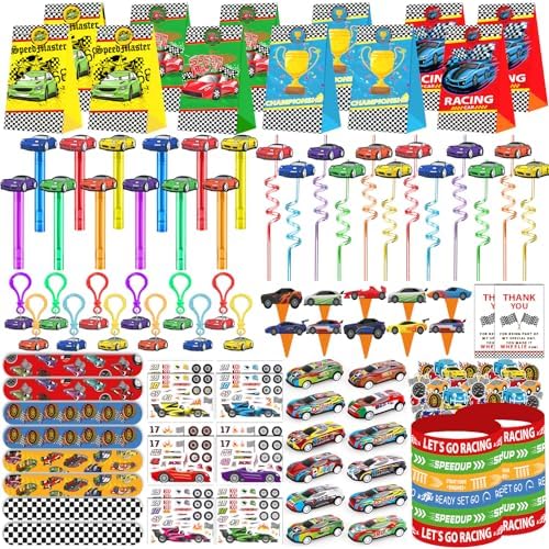 PLOUGVI 232PCS Race Car Birthday Party Favors Decorations Supplies Goodie Bag Stuffer Pinata Filler, Cars Themed Favors for Wheel Birthday Decorations by Unknown