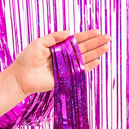 Magenta Tinsel Curtain Party Backdrop 3.2ft X 8.2ft 2 PCS - Image 6