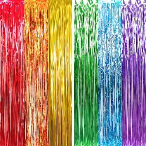 GOER 6.5 ft x 8.2 ft Metallic Tinsel Foil Fringe Curtains,Pack of 2 Party Streamer Backdrop for Birthday,Graduation Decorations and New Year Eve (Rainbow Colors) - Image 2