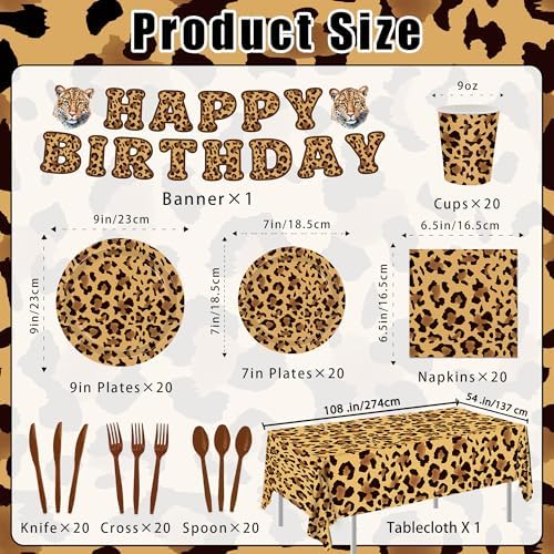 142PCS Leopard Print Party Decorations,Jungle Animal theme Decorations Include Tableware, Plate, Cup, Napkin, Cutlery, Animal Cheetah Print Birthday Party Supplies Serve 20 - Image 2
