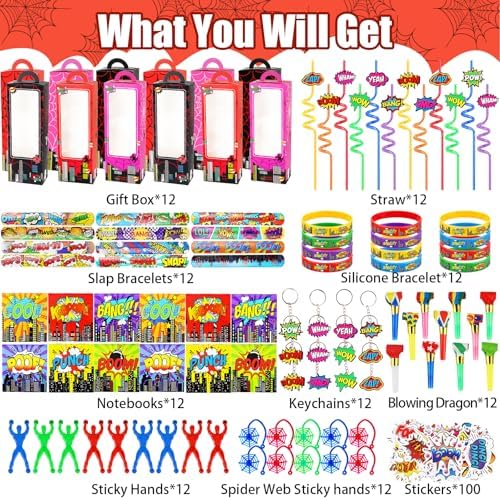 208 Pcs Spider Theme Party Favors Pack - For 12 Kids , Goodie Bag Stuffers - Image 3